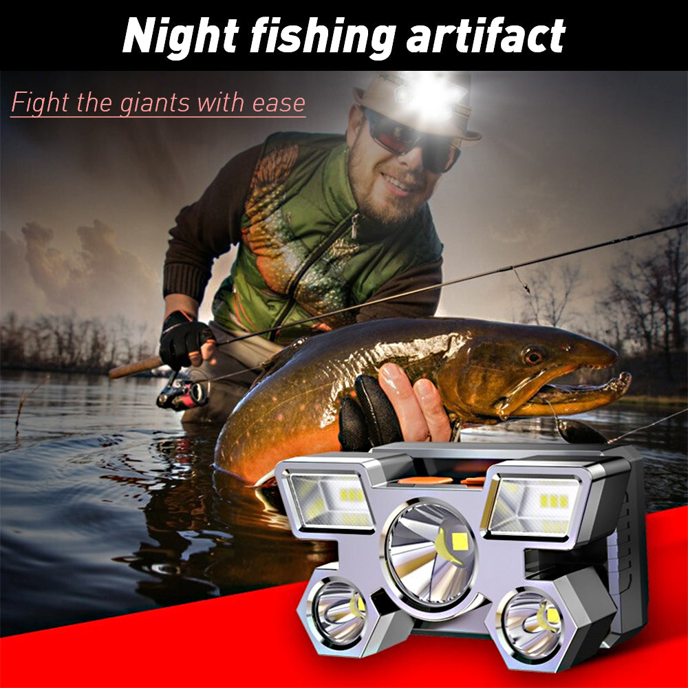 DFITO LED Headlamp, 750000 Lumen 4 Modes LED Headlamp Rechargeable, Headlight Flashlight, Five Head Airplane Headlamp for Hiking Camping