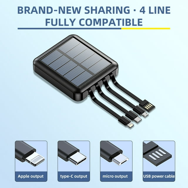 DFITO Mini Power Bank 20000mAh, Portable USB Charger, Solar Power Bank with Charging Cable, Compatible with All Kinds of Cellphones