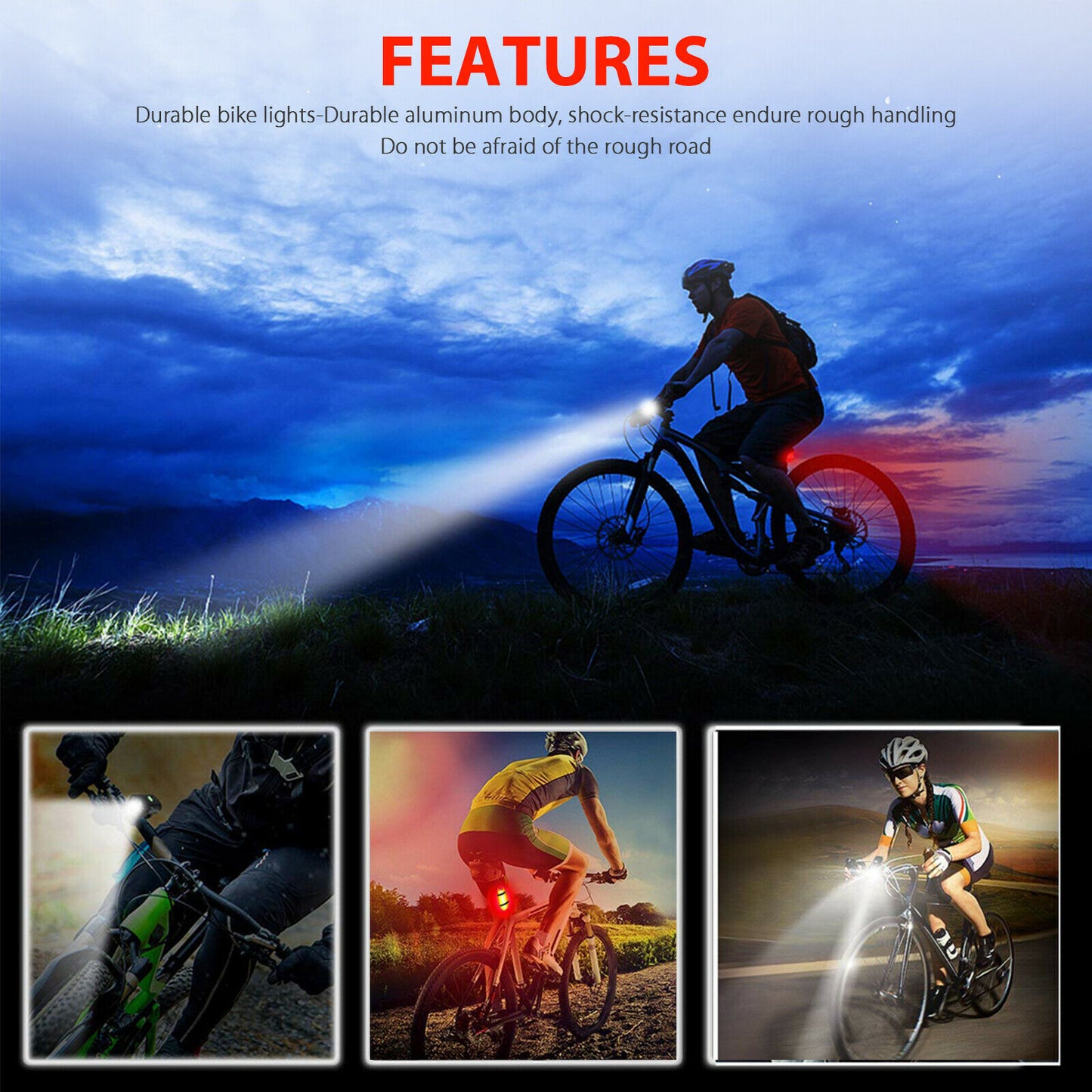 DFITO Bicycle Bike Lights Accessories for Night Riding, 2 Sets 700LM LED USB Rechargeable Waterproof Bicycle Headlight & Tail Light Set