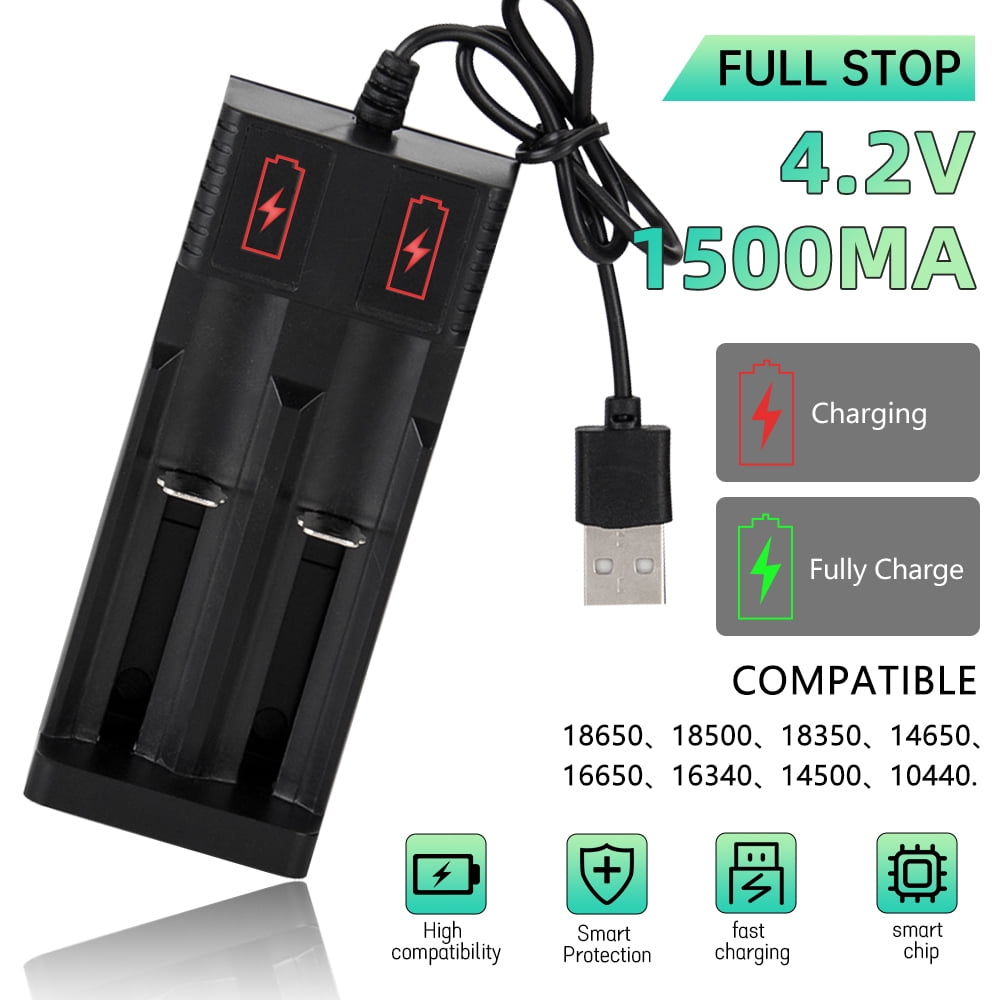 DFITO Smart 2 Slot Battery Charger for 18500 14500 16340 Rechargeable Li-Ion Batteries