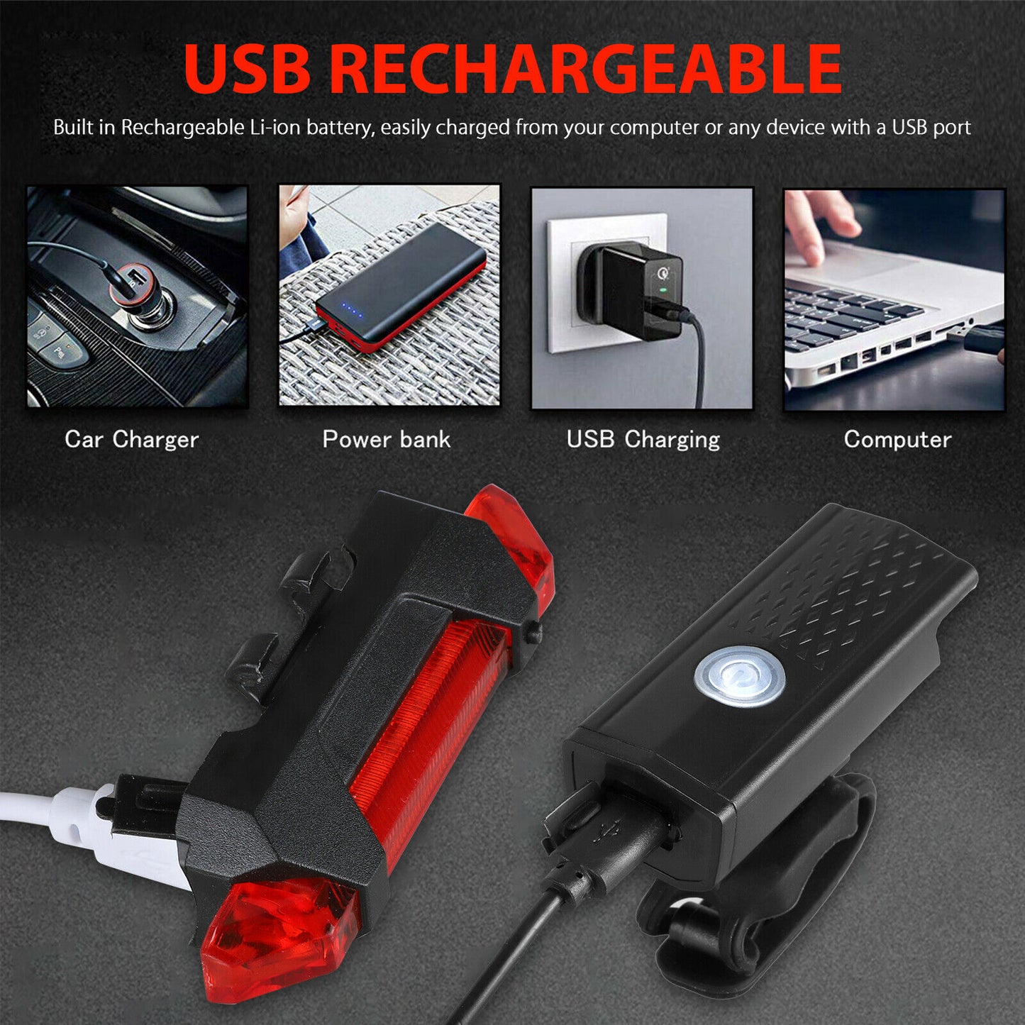 DFITO Bicycle Bike Lights Accessories for Night Riding, 2 Sets 700LM LED USB Rechargeable Waterproof Bicycle Headlight & Tail Light Set