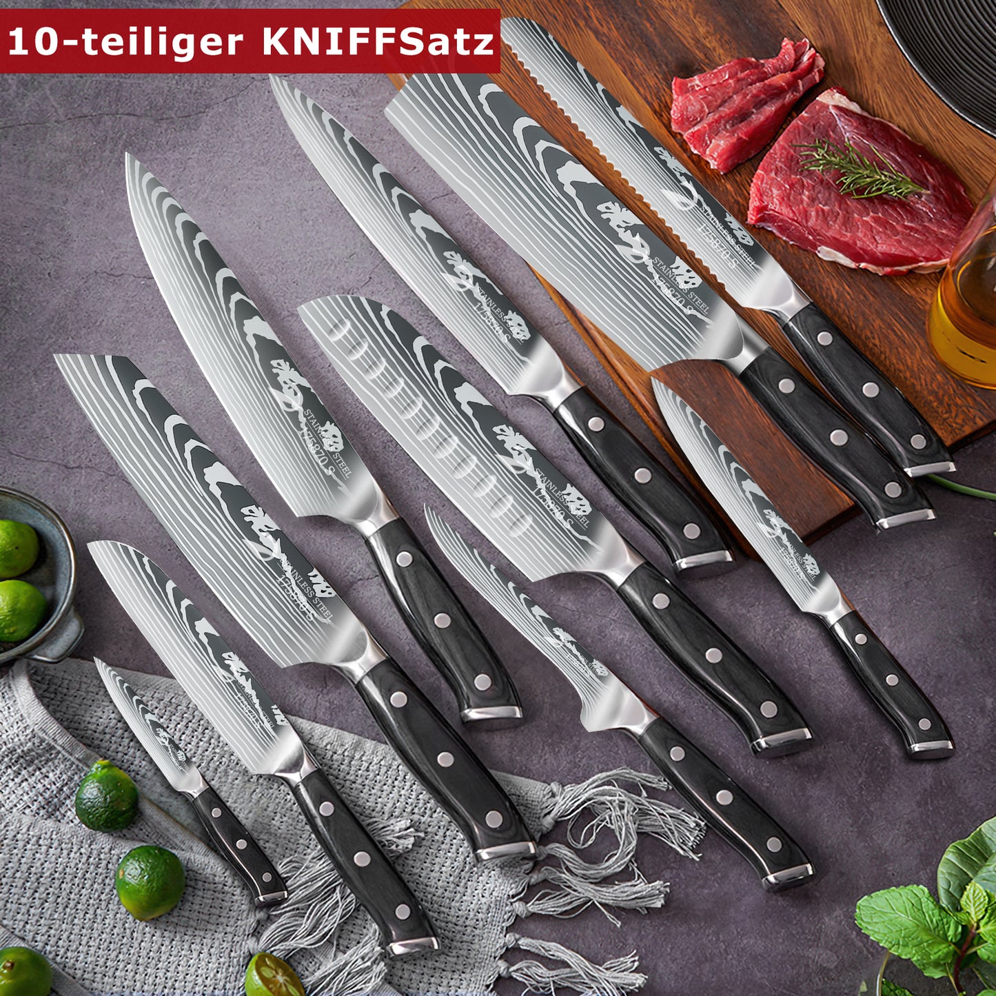 Kitchen Knife Set,DFITO 10-PCS Chef Knife Set,High Carbon Stainless Steel Forged Blade with Ergonomic Handle, Cutlery Set Gift