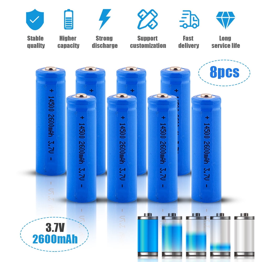 DFITO 14500 Battery 14500 Rechargeable Battery 3.7V 2600mah Ideal for RC Car Electric Toothbrush, 8 Pack