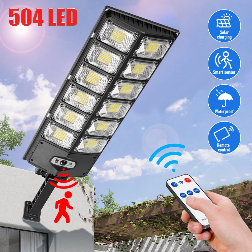 Solar Street Lights Outdoor Waterproof,DFITO 6500K 6000LM Outdoor LED Street Light Dusk to Dawn, Motion Sensor LED Wide Angle Lamp with Remote Control for Parking Lot Yard