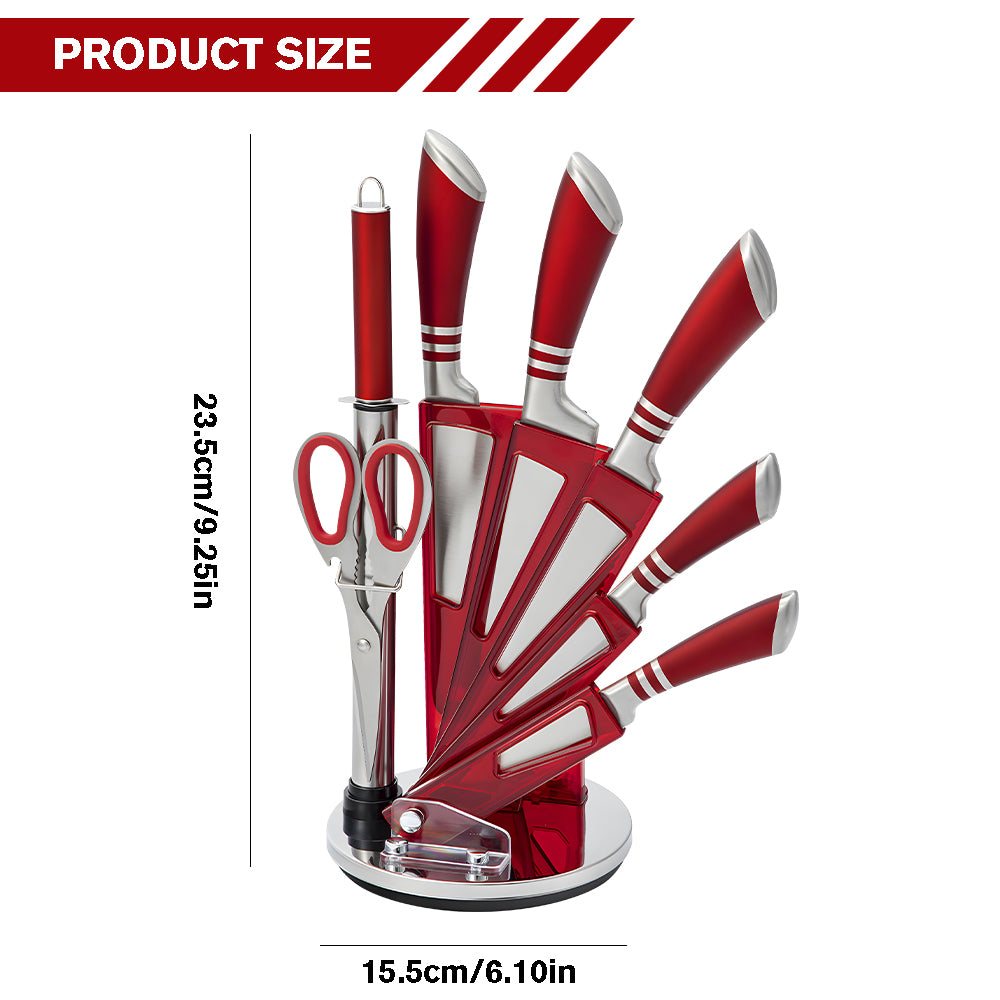 Kitchen Knife Set, 9-Piece Red Knife Set with Acrylic Block