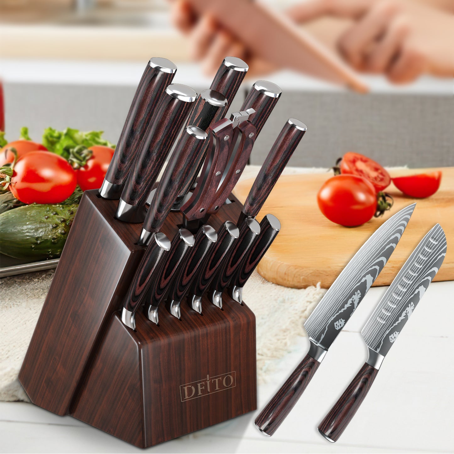 Knife Block Set, Kitchen Knife Set with Block