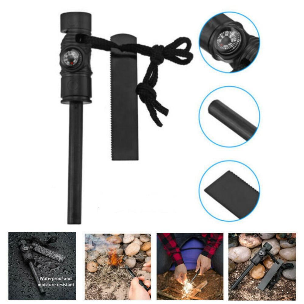 Survival Ferrocerium Drilled Flint Fire Starter,DFITO Ferro Rod Kit with Paracord Landyard Handle and Striker