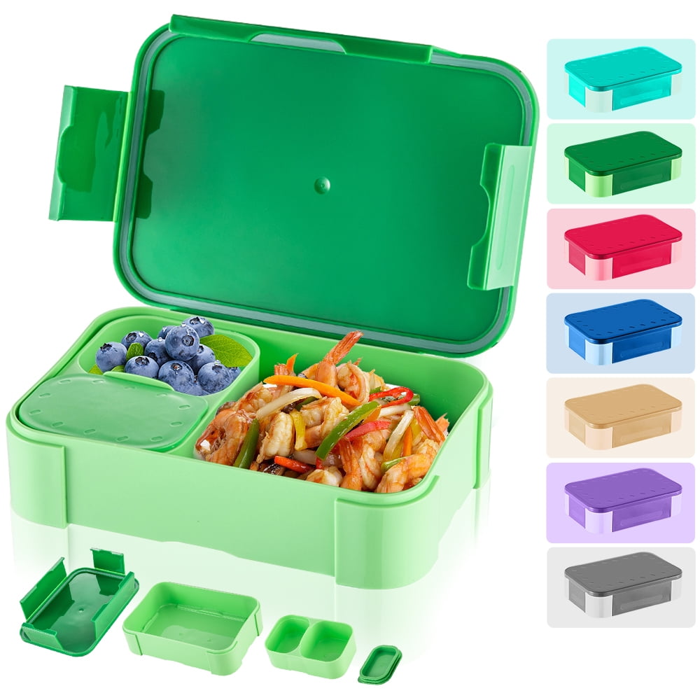 Bento Box,900ML 3 Compartment Bento Box Adult Lunch Box with Cutlery, Leak Proof, Microwave/Dishwasher/Refrigerator Safe, BPA Free (Green)