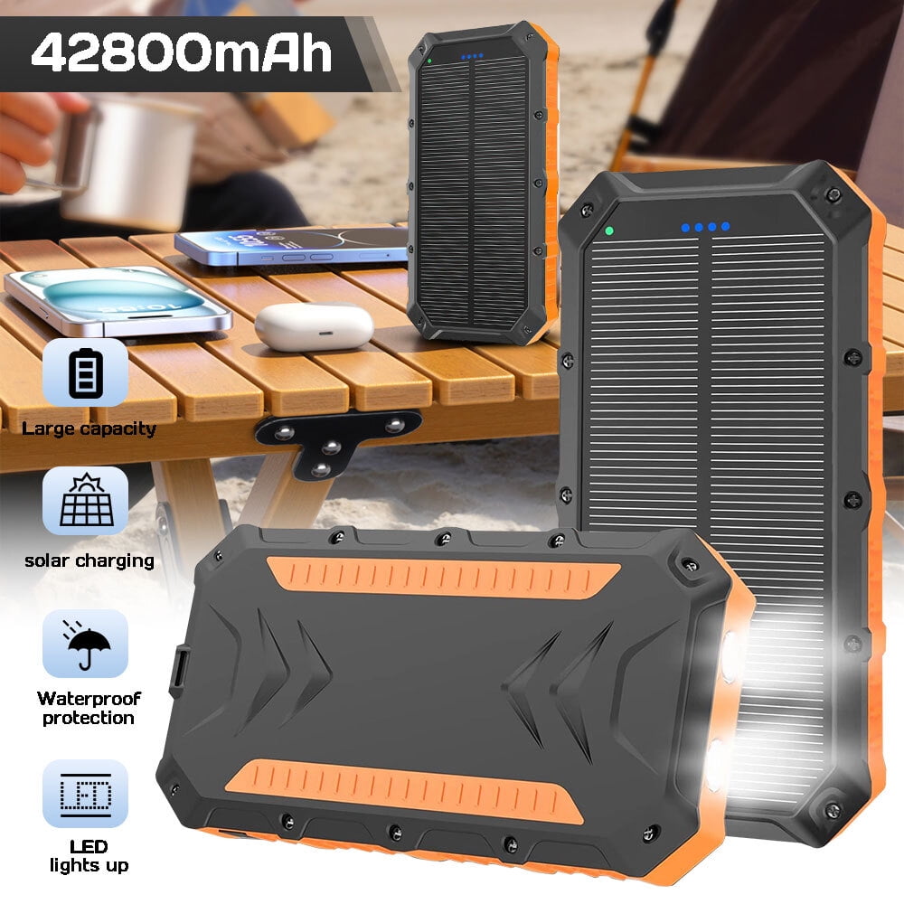 Solar Charger Power Bank,DFITO 20000mAh Portable Charger Fast Charger Dual USB Port Built-in Led Flashlight for All Cell Phone and Electronic Devices,Orange