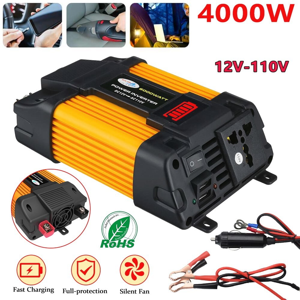 DFITO 300-Watt Continuous 4000-Watt Peak Modified Sine Wave Power Inverter DC 12V to 110V AC