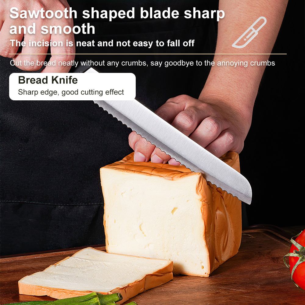 Kitchen Knife Set, 9-Pieces Sharp Stainless Steel Chef Knife Set with Block for Kitchen