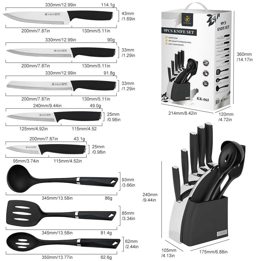 Kitchen Knife Set, 9-Pieces Sharp Stainless Steel Chef Knife Set with Block for Kitchen