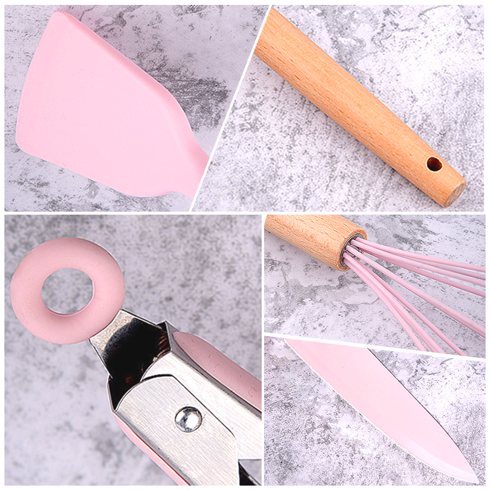 Kitchen Cooking Utensils Set, 20 pcs Non-Stick Silicone Cooking Kitchen Utensils Spatula Set with Holder,Pink