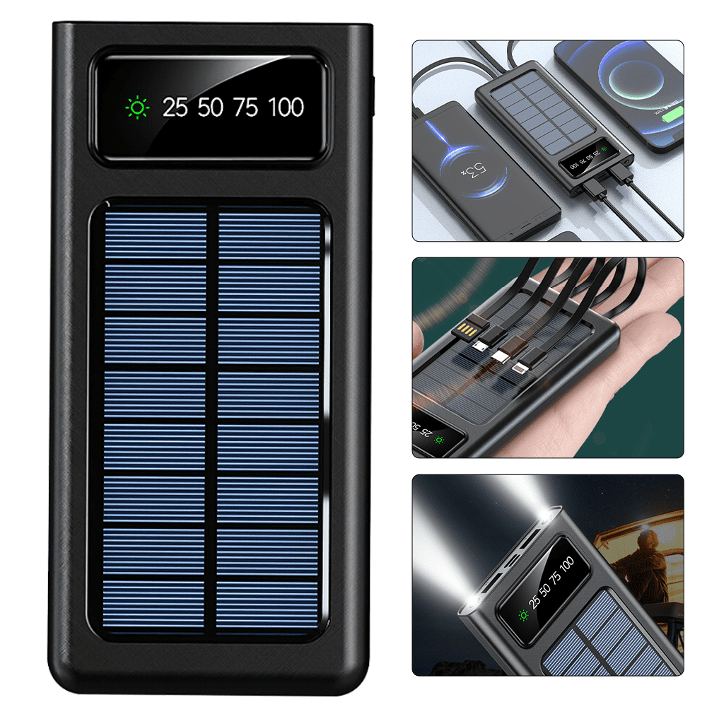 Solar Power Bank ,DFITO 20000mAh USB Portable Waterproof Charger with Dual 5V USB Ports, 2 LED Light Flashlight and Compass Battery Pack for Cell Phone
