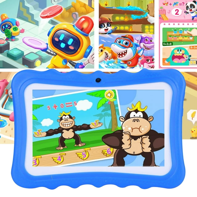 Android Kids Tablet,DFITO 1GB RAM 16GB ROM Kids Tablets, 7 inch Tablet with Case, Dual Camera, Educational Games, WiFi (Blue)