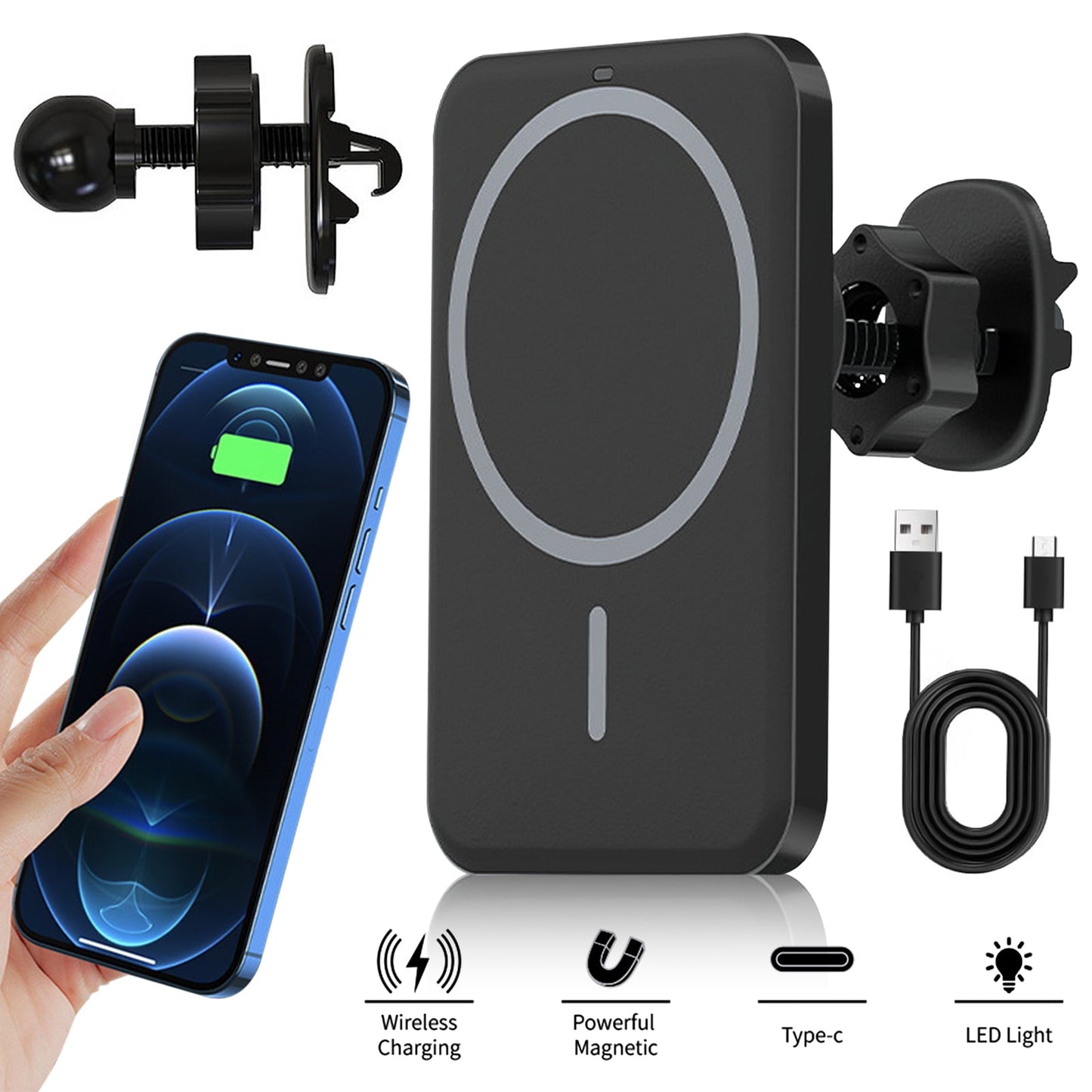 Car Phone Holder,Magnetic Wireless Car Charger -DFITO Air Vent Mount with Included Power Supply for iPhone 14, iPhone 13 & iPhone 12 - Car Magnetic Phone Mount Charger,Black