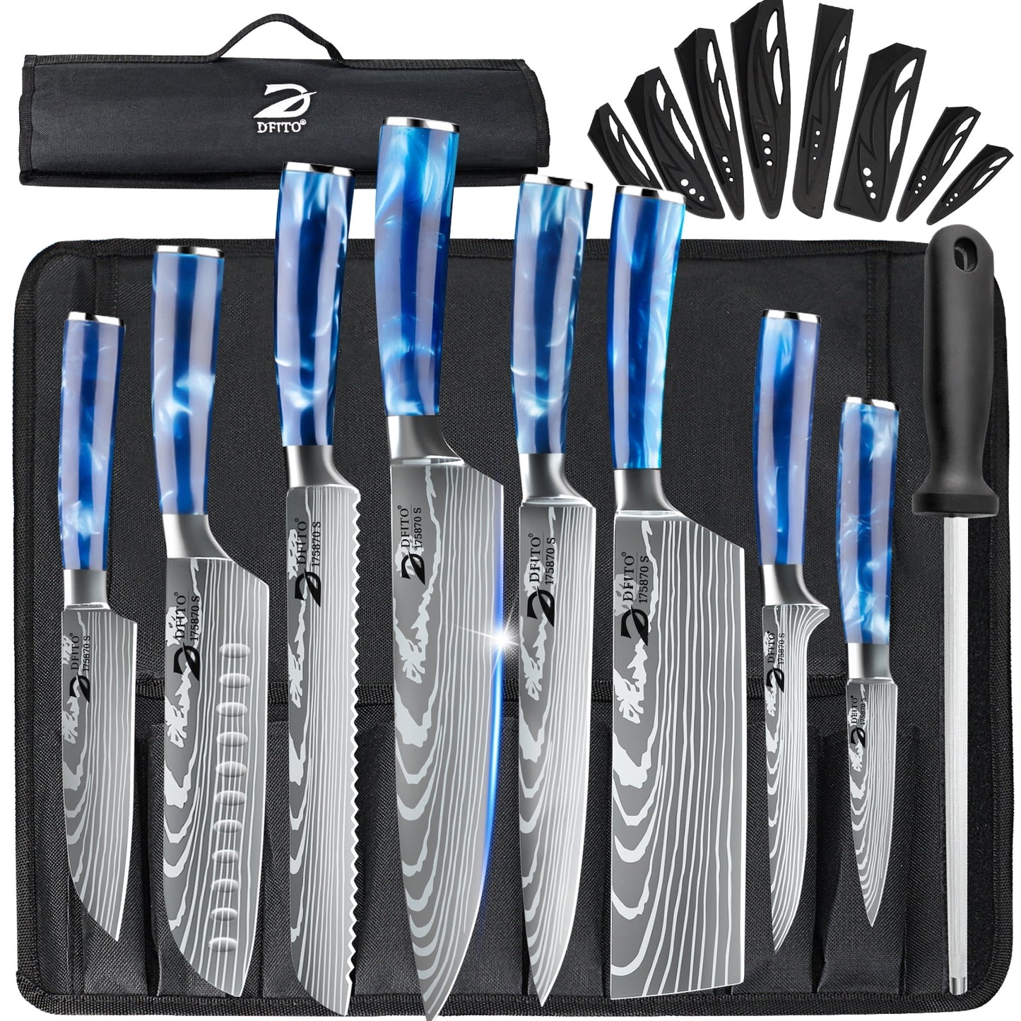 Kitchen Knife Set,DFITO 8 Pcs Professional Chef Kitchen Knife Set, Stainless Steel Cooking Knife Set, Blue