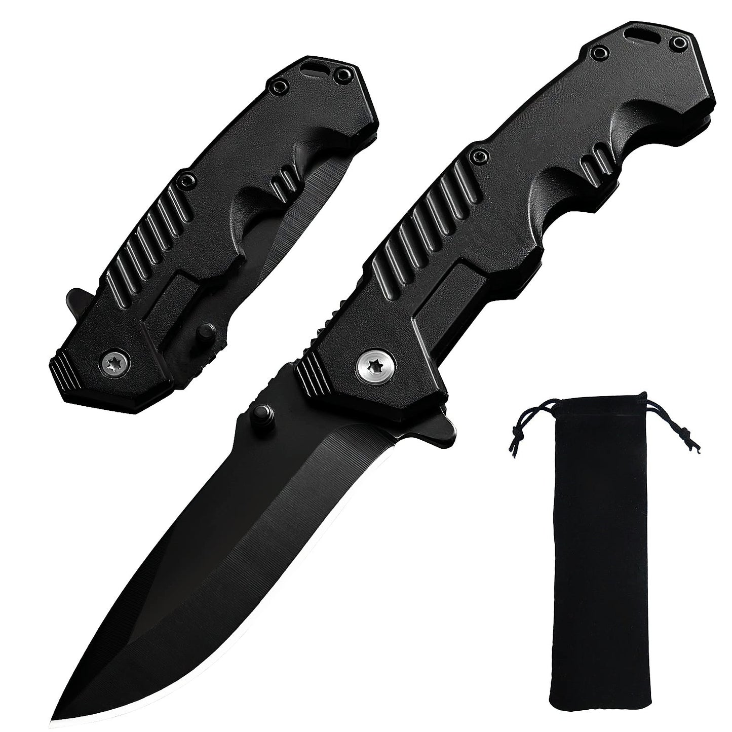 Pocket Folding Knife Set with Stainless Steel Serrated Clip Point Lock Blade Knives