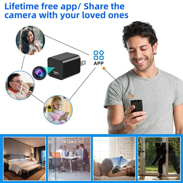 DFITO 1080P USB Charger Security Camera, Mini Cameras, Surveillance Camera with Audio Video for Home