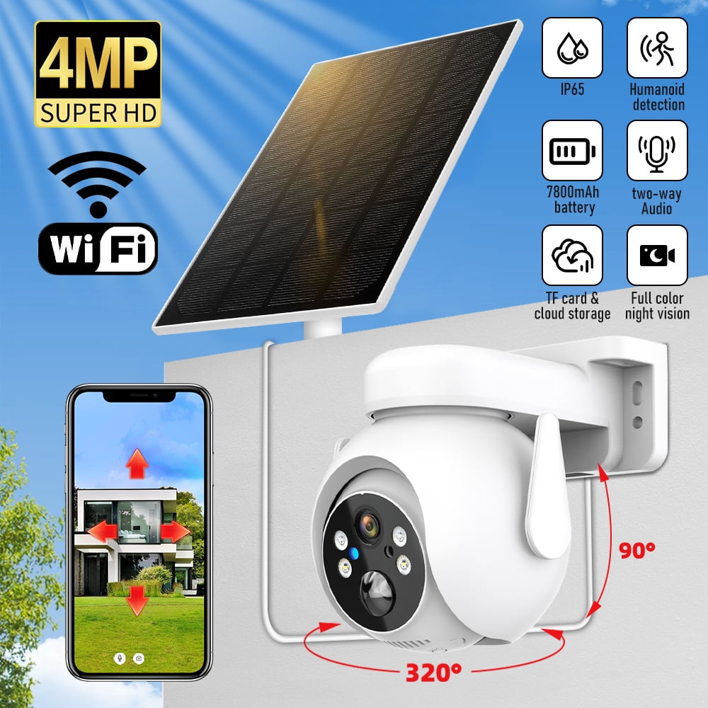 Solar Powered Security Cameras Wireless Outdoor,Pan Tilt 360¡ãWiFi Camera with Color Night Vision/PIR Sensor/2-Way Audio