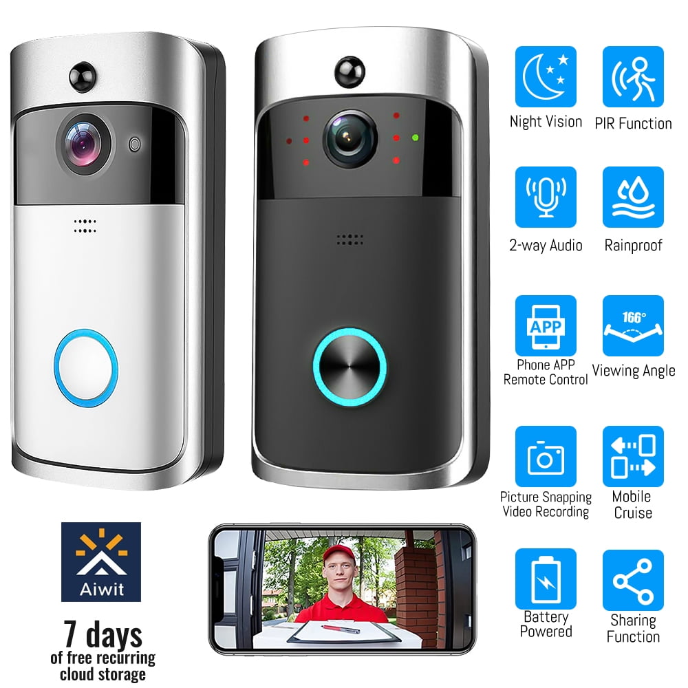 DFITO Wireless WiFi Video Doorbell, Two-Way Audio, Smart Home Security Camera Door Bell, Human PIR Motion Detection for iOS & Android Phone, Black