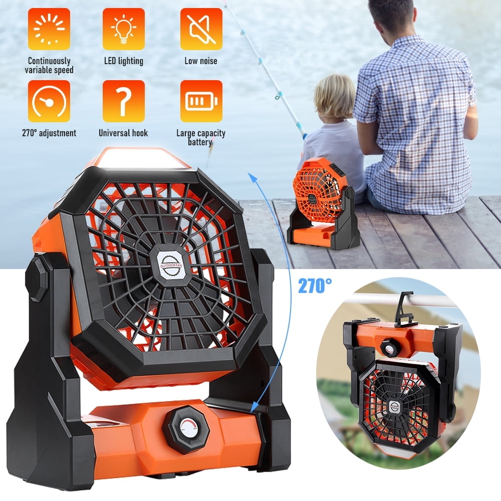 Camping Fan with LED Lantern,8inch Rechargeable Outdoor Tent Fan, 270¡ãHead Rotation,Stepless Speed & Quiet Battery Operated USB Fan