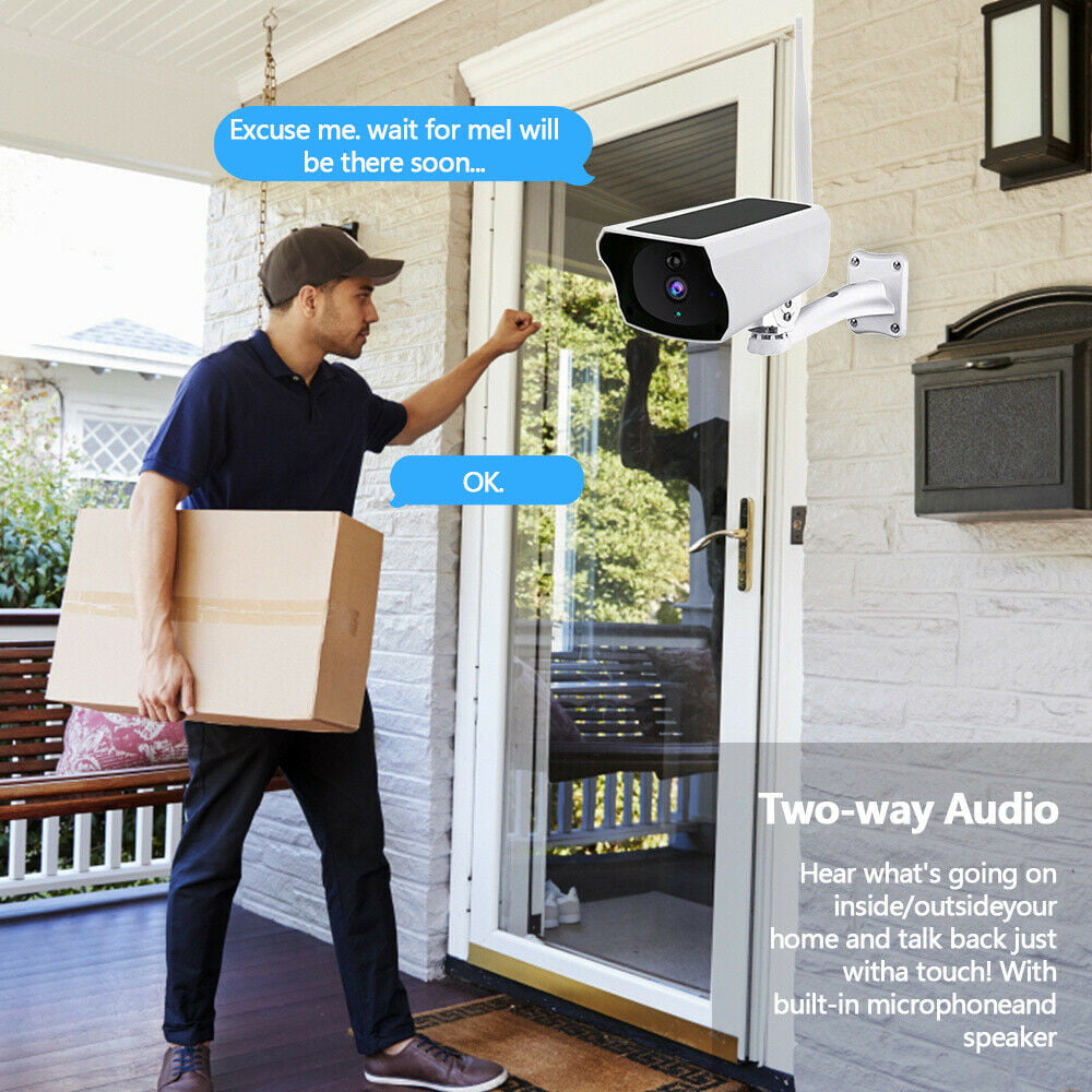 DFITOO utdoor Solar Powered Security Camera, Two Way Audio Waterproof 1080P with Night Vision, Night Vision,Human PIR Motion Detection