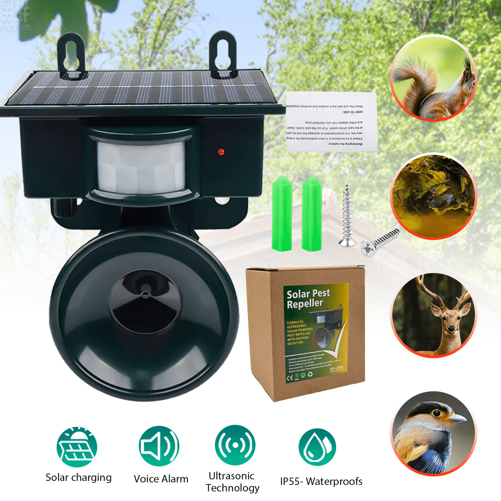 Ultrasonic Animal Repellent,DFITO Solar Powered Outdoor Squirrels Deterrent, Waterproof Motion Detection,Deer Dog Repeller,Cat Repellent for Bird Skunk Rabbit