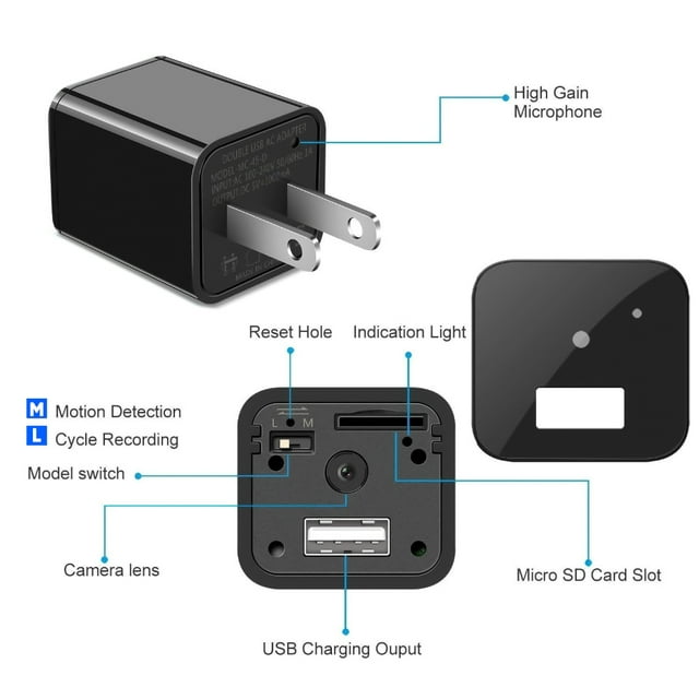DFITO 1080P USB Charger Security Camera, Mini Cameras, Surveillance Camera with Audio Video for Home