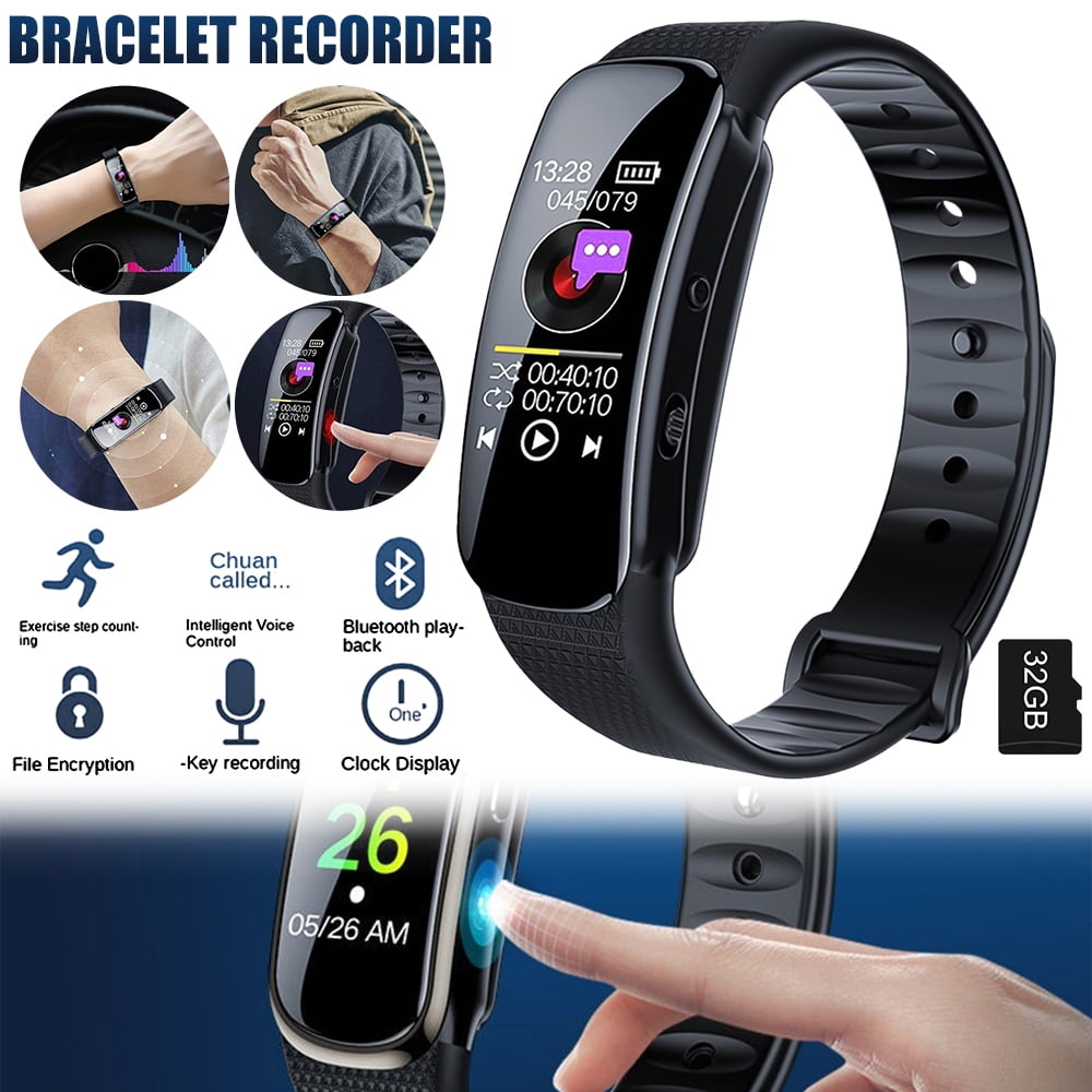 Digital Bracelet Voice Recorder, Wristband Sports Watch Recorders Noise Cancelling Recording Device Suitable for Schools and Meetings, Lecture(with 32GB Card)