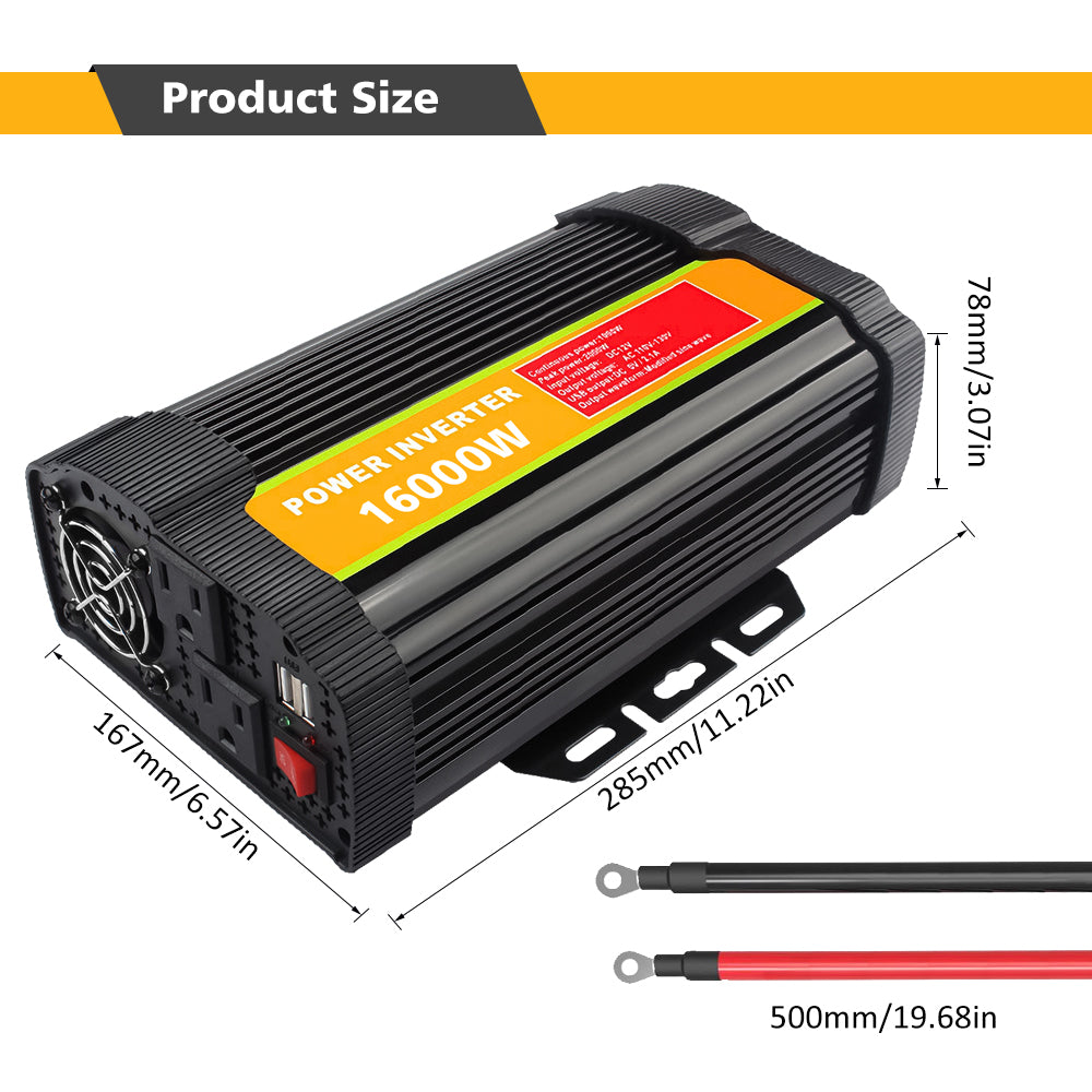 Power Inverters,1500W (Peak 3000W) Pure Sine Wave Power Inverter DC 12V to AC 100V 120V Car Converter with Dual Ac Outlet and USB Car Charger