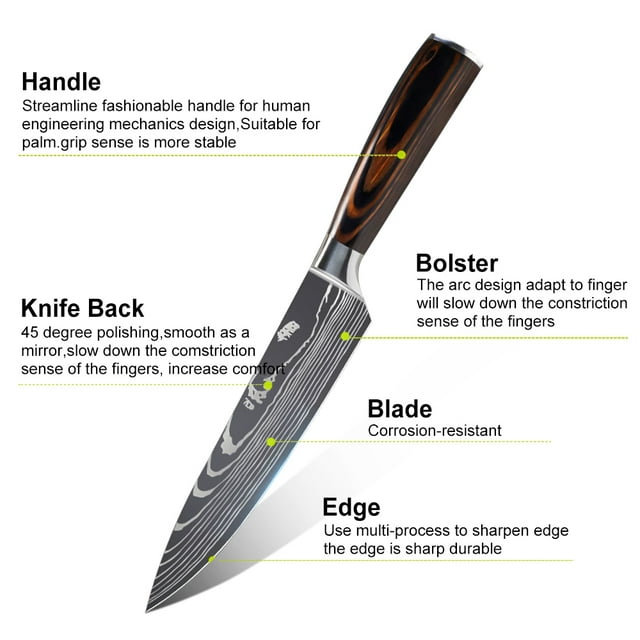 DFITO Kitchen Chef Knife with Blade Cover, 8 Inch High Carbon Stainless Steel Ultra Sharp Kitchen Knife, Wooden Handle, Dishwasher Safe