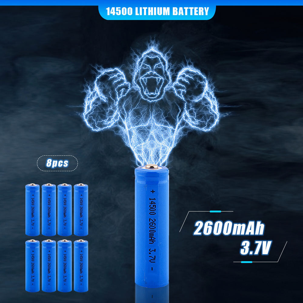 DFITO 14500 Rechargeable Battery 3.7 Volt 2600mAh Long-Lasting for (8 Pack)