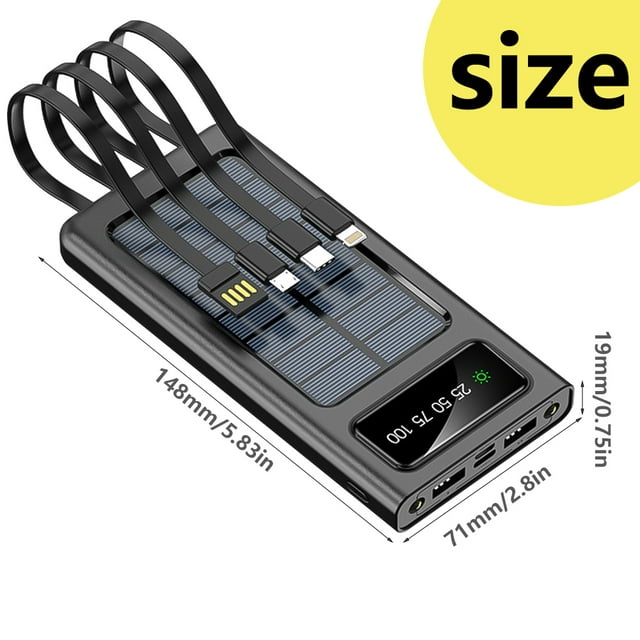 Solar Charger Power Bank 40000mAh Portable Charger 4 USB with Dual 5V2.1A Outputs Wireless Fast Charger Built-in Solar Panel and Flashlights