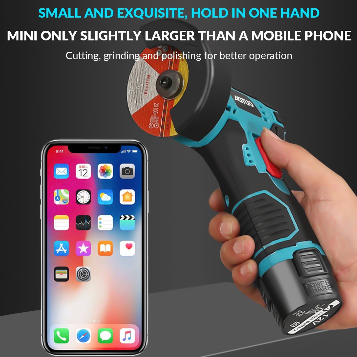 Cordless Grinder,DFITO Brushless Angle Grinder Kit w/ 2x 4500mAh Batteries & 3 Pcs Disc,12V 13000RPM Mini Angle Grinder for Metal Cutting,Grinding