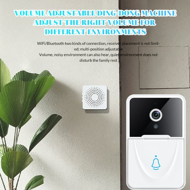 DFITO Wifi Wireless Doorbell Camera, Wireless Waterproof HD Wireless Smart Video Doorbell with Camera Night Vision, White