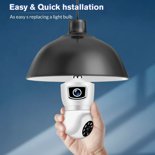 Security Camera with Dual Lens,DFITO 360° 2K Security Cameras Wireless WiFi Light Socket Bulb Security Camera with Color Night Vision