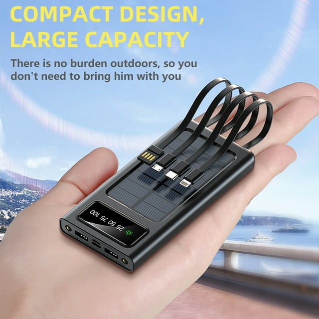 Solar Charger Power Bank 40000mAh Portable Charger 4 USB with Dual 5V2.1A Outputs Wireless Fast Charger Built-in Solar Panel and Flashlights
