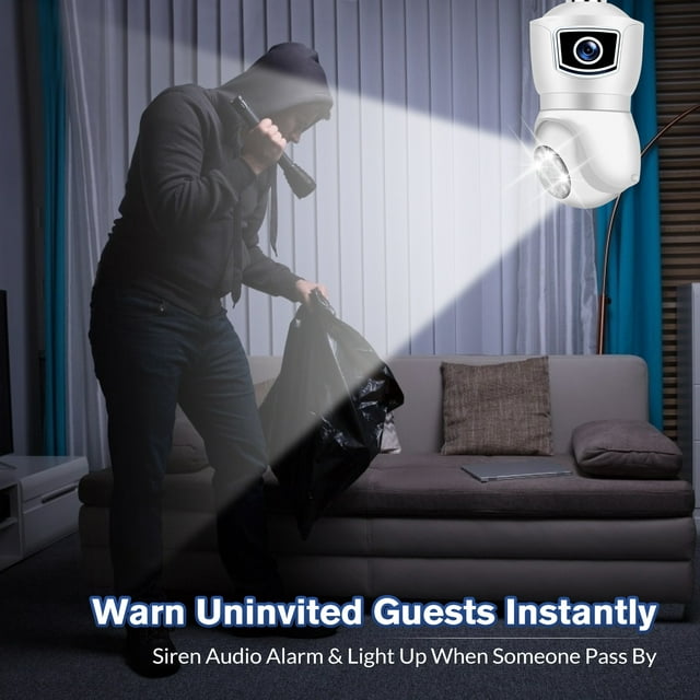 Security Camera with Dual Lens,DFITO 360° 2K Security Cameras Wireless WiFi Light Socket Bulb Security Camera with Color Night Vision