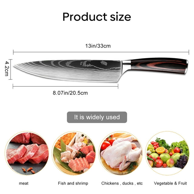 DFITO Kitchen Chef Knife with Blade Cover, 8 Inch High Carbon Stainless Steel Ultra Sharp Kitchen Knife, Wooden Handle, Dishwasher Safe