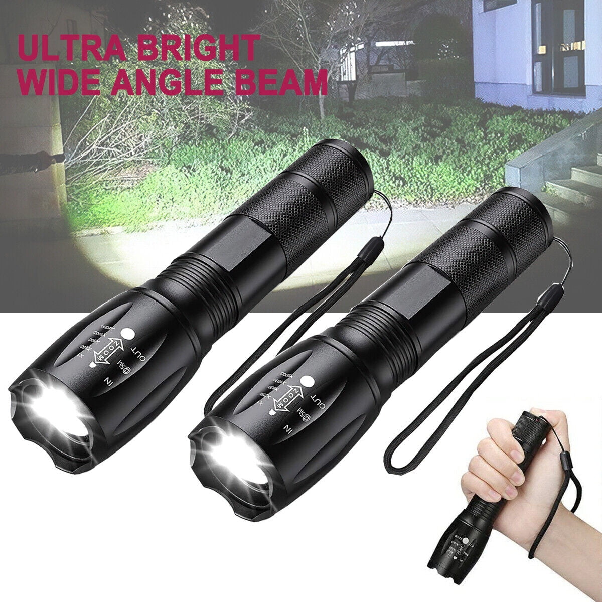 Rechargeable Flashlight, LED Tactical Flashlight, Zengest 1000 Lumens Super Bright Pocket-Sized LED Torch, IPX4 Water Resistant for Camping Hiking Emergency (2 Pack)