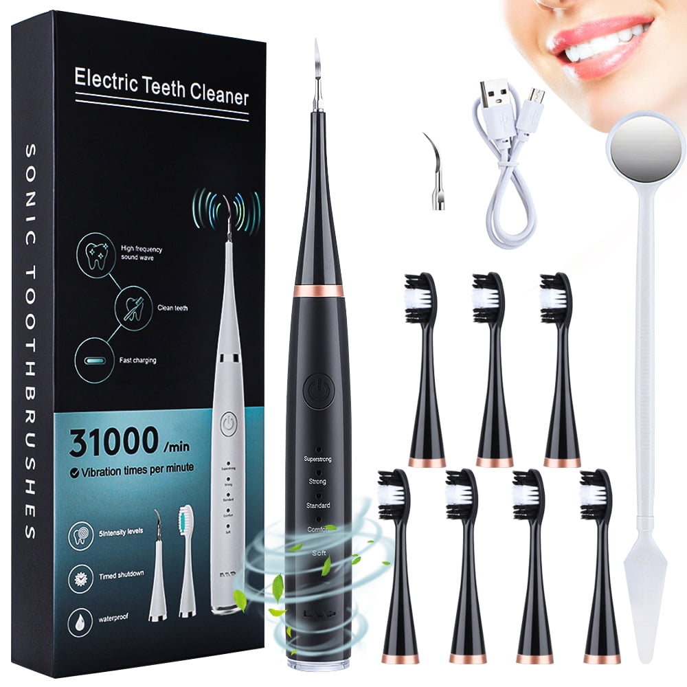 Electric Toothbrush with Water Dental Flosser,DFITO Between Tooth Brush & Water Floss,Teeth Cleaning Kit with 5 Modes,7 Tooth Brush Heads,Black