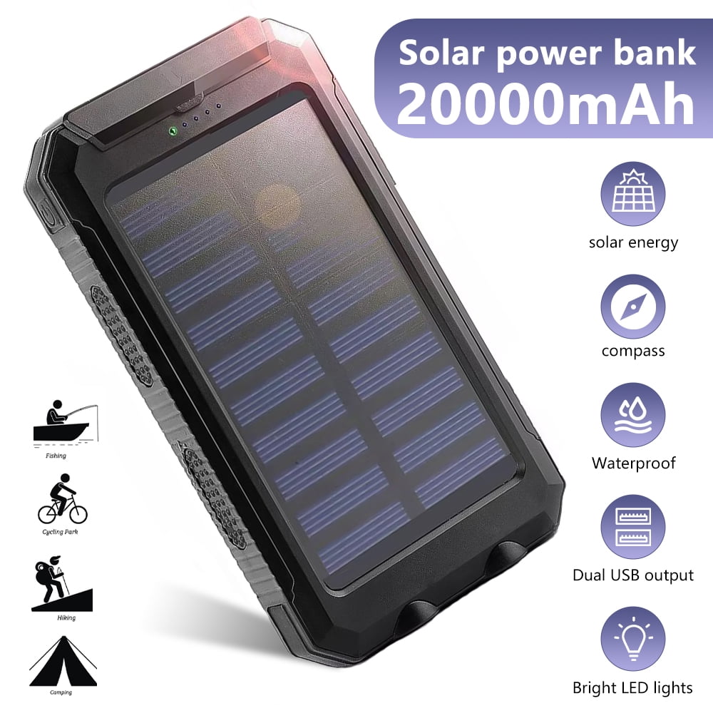 Solar Charger,DFITO 20000mAh Dual USB Portable Solar Battery Charger Solar Power Bank For Phone