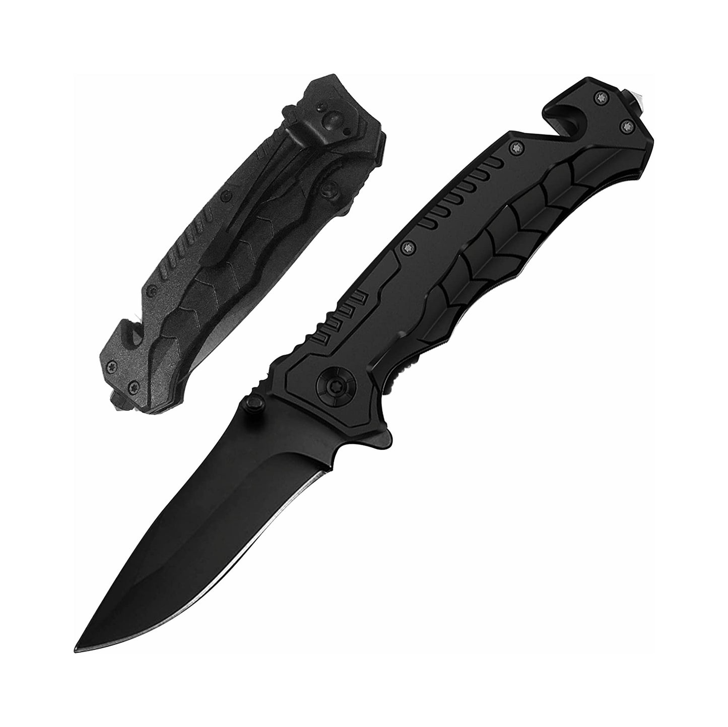 Pocket Folding Knife, 3.5inch Blade Black Pocket Knife with Aluminum Handle