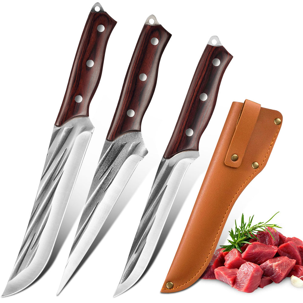 3PCS Butcher Knife Set Hand Forged chef knife Boning Knife