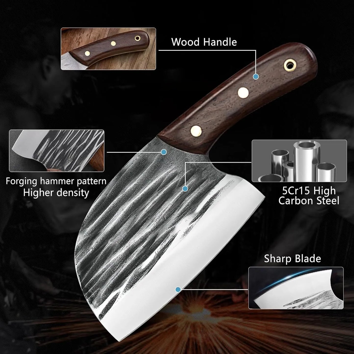 HAND FORGED DAMASCUS STEEL CHEF KNIFE SET KITCHEN KNIVES WITH LEATHER ROLL BAG