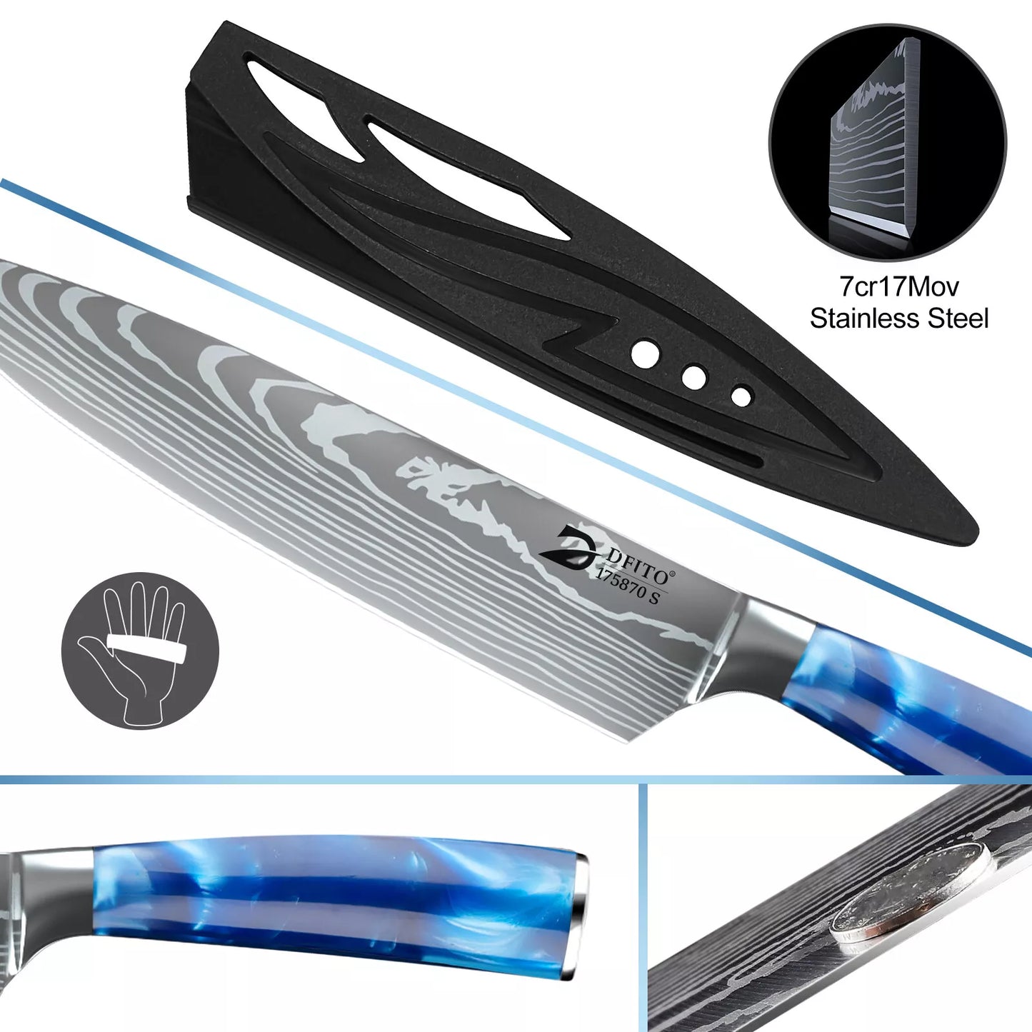 Kitchen Knife Set,DFITO 8 Pcs Professional Chef Kitchen Knife Set, Stainless Steel Cooking Knife Set, Blue