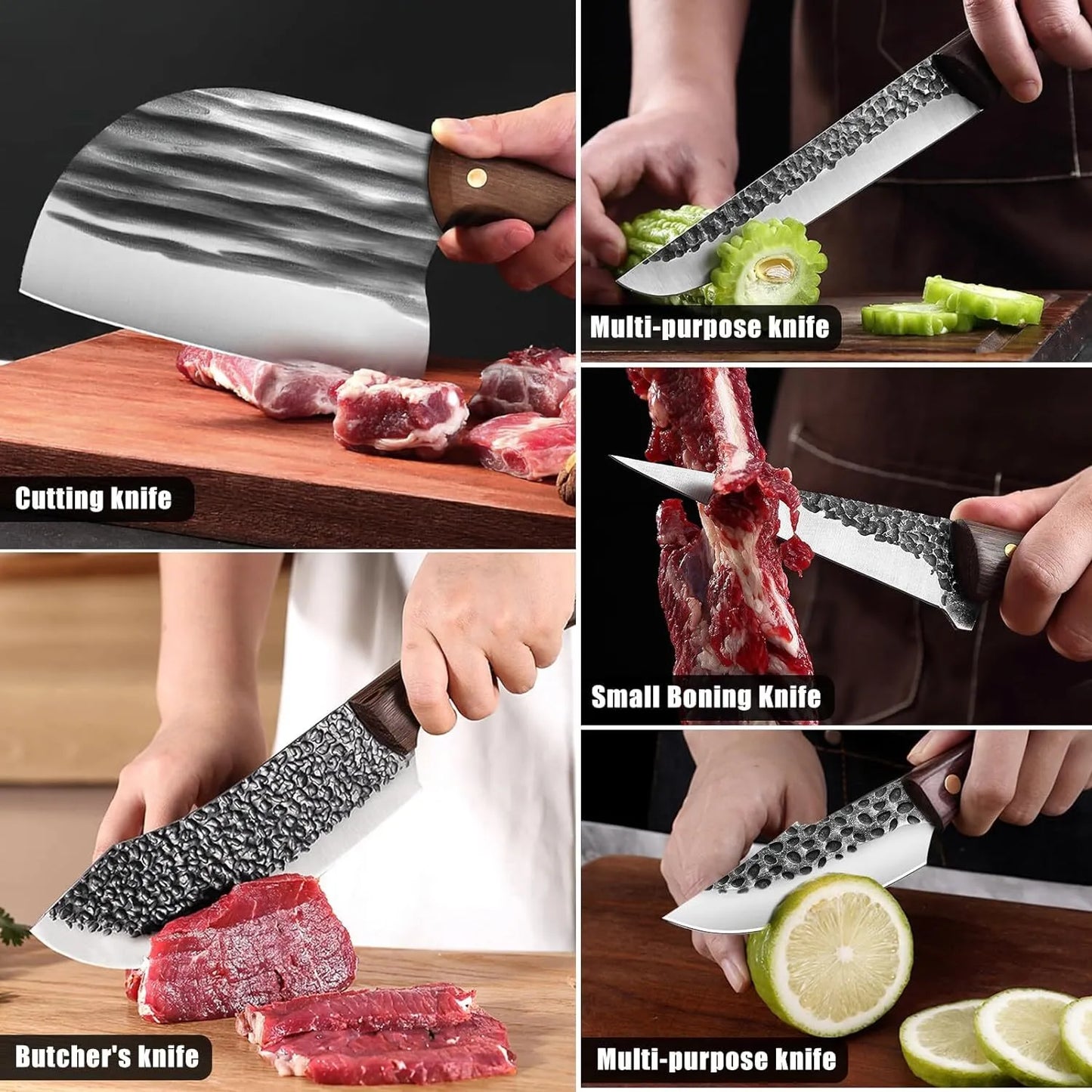 HAND FORGED DAMASCUS STEEL CHEF KNIFE SET KITCHEN KNIVES WITH LEATHER ROLL BAG