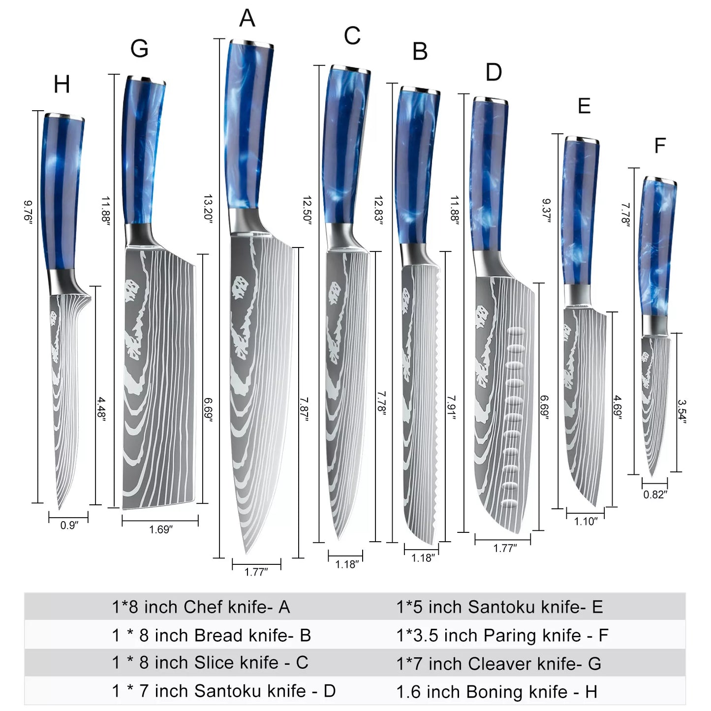 Kitchen Knife Set,DFITO 8 Pcs Professional Chef Kitchen Knife Set, Stainless Steel Cooking Knife Set, Blue