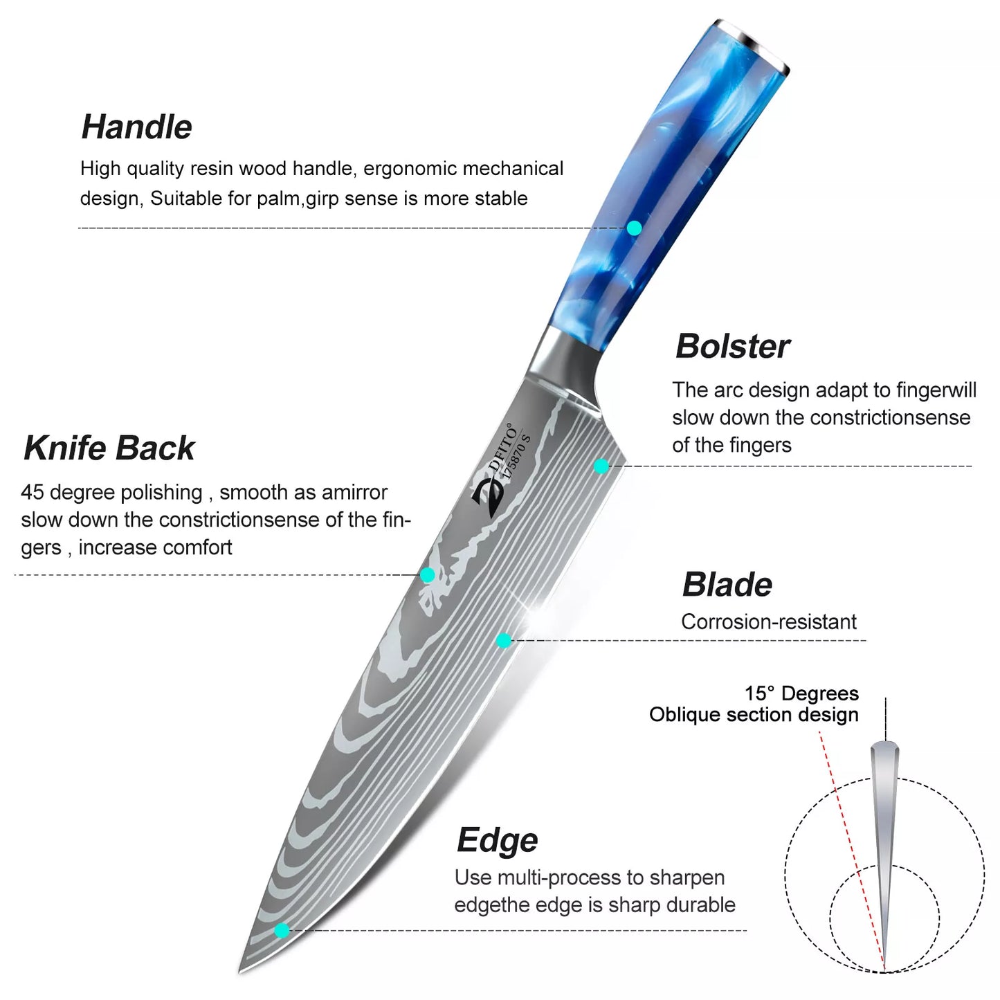 Kitchen Knife Set,DFITO 8 Pcs Professional Chef Kitchen Knife Set, Stainless Steel Cooking Knife Set, Blue